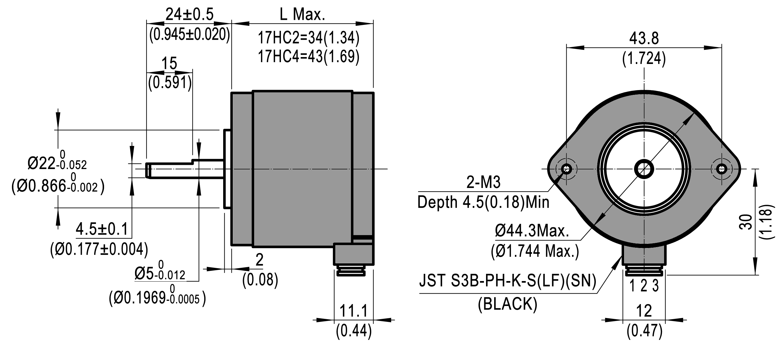 Dimensions of NEMA 17 Smooth Hybrid Stepper Motors