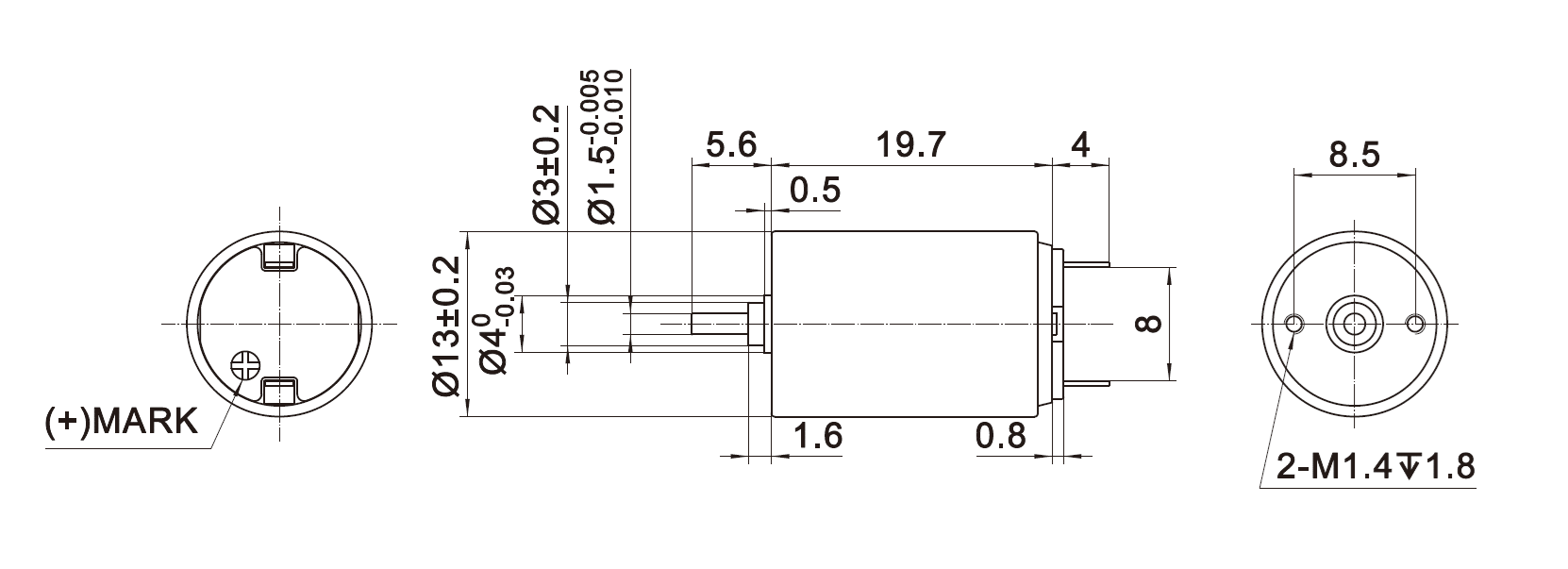 Dimension of DCU13020 Coreless Brushed DC Motors