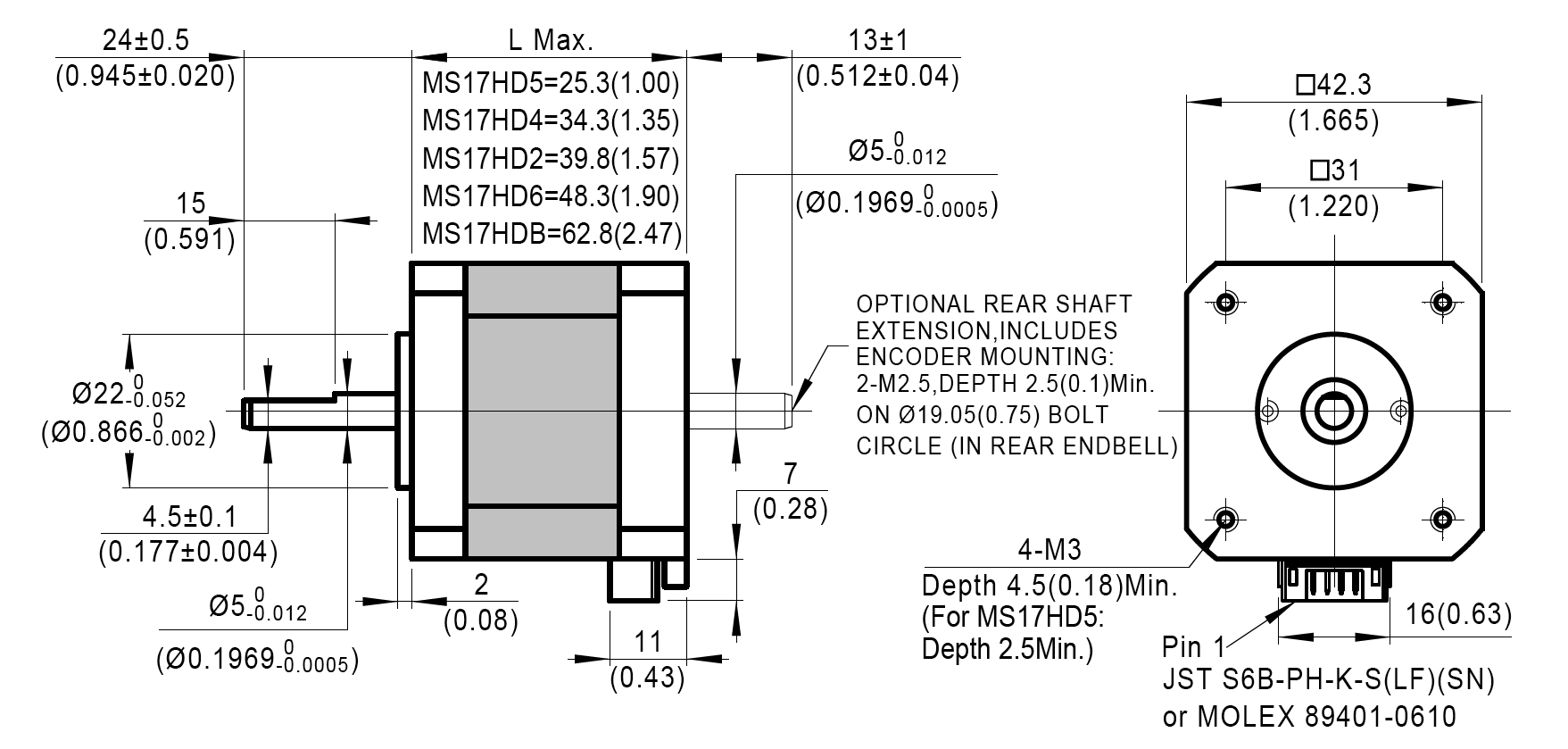 kogel waar dan ook Uitgang MS17HD6P4150 - NEMA 17 Standard Hybrid Stepper Motors | MOONS'