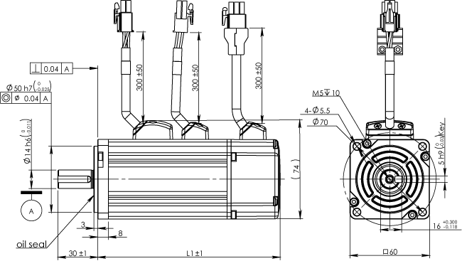 Dimension of Frame 60mm Medium Inertia Motor With Brake