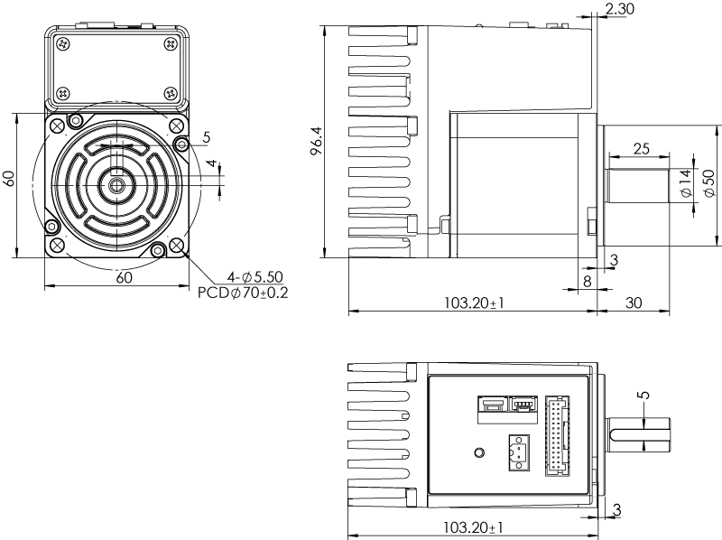 Dimension of MDXK61GN3 □ B000 / MDXK61GNM □ B000 Standard Heat Sink — IP20 Type