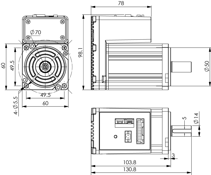 Dimension of MDXK62GN3 □ A000/MDXK62GNM □ A000 Slim Heat Sink — IP20 Type 