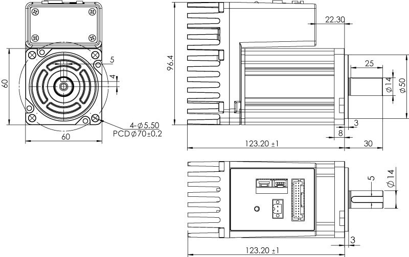 Dimension of  MDXK62GN3 □ B000 / MDXK62GNM □ B000Standard Heat Sink — IP20 Type