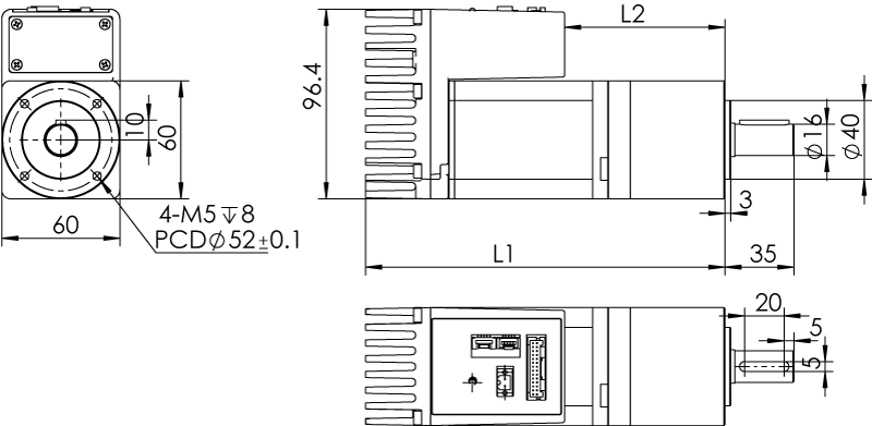 Dimension of  MDXK62GN3 □ BP □□ / MDXK62GNM □ BP □□ Standard Heat Sink — IP20 Type