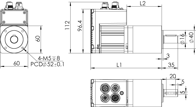 Dimension of  MDXL61GN3 □ AP □□ / MDXL61GNM □ AP □□  Slim Heat Sink — IP65 Type