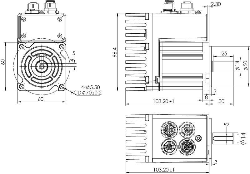 Dimension of MDXL61GN3 □ B000 / MDXL61GNM □ B000 Standard Heat Sink — IP65 Type