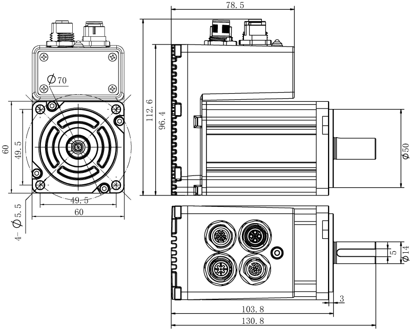 Dimension of  MDXL62GN3 □ A000 / MDXL62GNM □ A000  Slim Heat Sink — IP65 Type