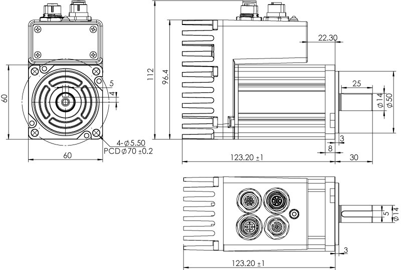 Dimension of MDXL62GN3 □ B000 / MDXL62GNM □ B000 Standard Heat Sink — IP65 Type