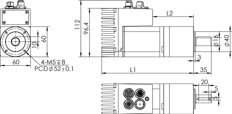Dimension of MDXL62GN3 □ BP □□ / MDXL62GNM □ BP □□ Standard Heat Sink — IP65 Type